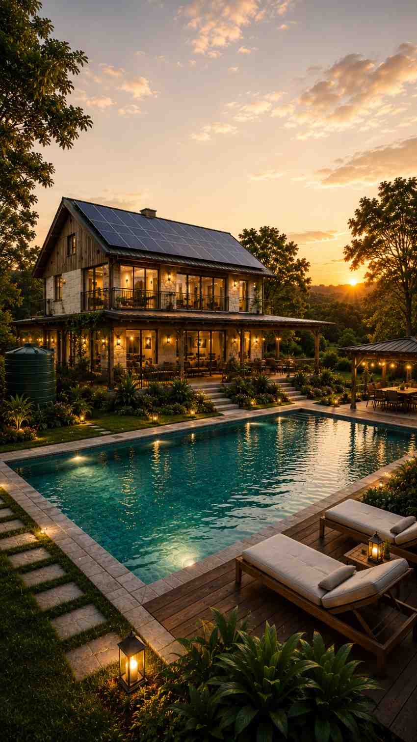 Luxury farmhouse surrounded by greenery
